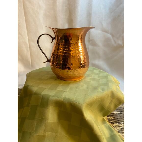 Hammered Copper Shiny Pitcher Vase BrassHandle Decorative Only. 6 inch tall VGUC - Picture 1 of 15